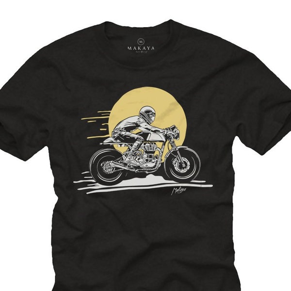 Fancy Mens Shirt in black with Continental Biker print in grey/yellow, S-XXXXXL