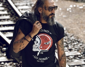 Vintage Motorcycle Helmet Tee Shirt for men - Go Fast - Skull Biker Tshirts black S-XXXXXL
