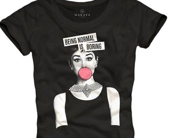 Womens Fashion Top Audrey Slogen Tee Shirt Quotes black Funny Shirt S/M/L