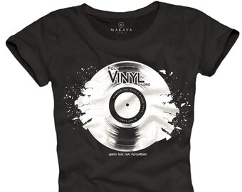 Womens Music Top - Vinyl Tee Shirt Slogan: Gone but not forgotten Funny gifts for her black  S/M/L