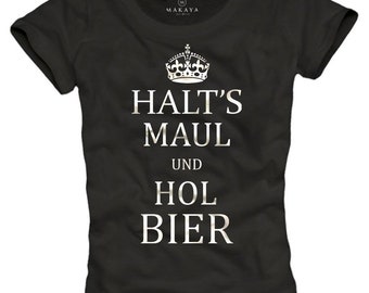 Funny womens Top German Slogan - Shut up and bring beer - Keep Calm design black Tee Shirt S/M/L