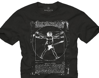 T-shirt Music Rock Band pour hommes avec motif Da Vinci Rock - Cadeau guitare pour hommes Taille S-XXXXXL