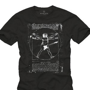 Muziek rockband T-shirt voor mannen met Da Vinci rockmotief - gitaarcadeau voor mannen maat S-XXXXXL