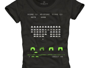 Womens Gamer T-Shirts - Space Invaders - Funny Gifts for Nerds Summer Top for Girls black S/M/L