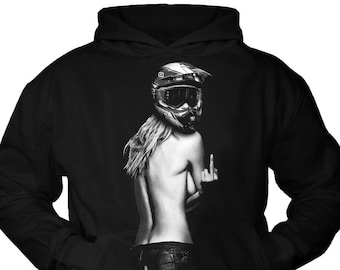 Motocross Hoodie for Men Biker Gifts for Him Motorcycle Sweatshirt Sexy Girl with Helmet Black S-XXXXL