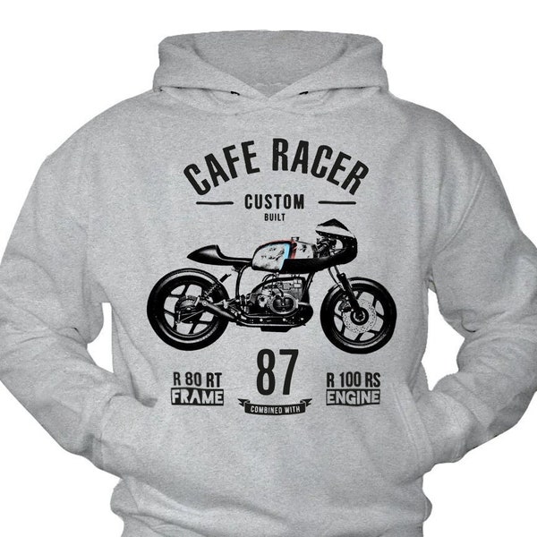 Vintage Pull à Capuche Homme Imprime Cafe Racer Sweatshirt Gris S-XXXXL