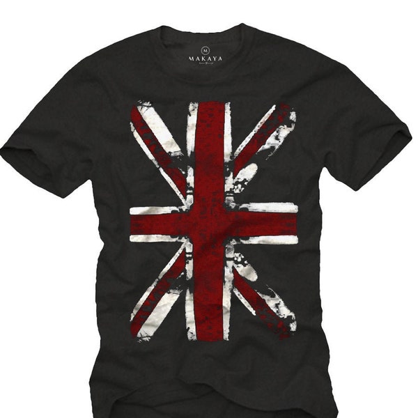 Cooles Vintage T-Shirt für Männer mit rot/weißem ENGLAND Union Jack Print, schwarz S-XXXXXL