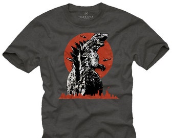 Makaya Mens Vintage Retro Graphic T-Shirt - Godzilla Tee Gray S-XXXXXL