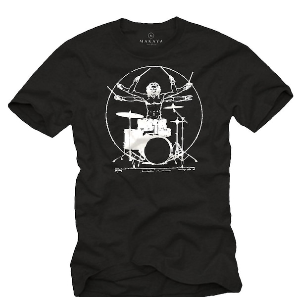 MAKAYA Men's T-Shirt Drums - Da Vinci Drummer - Regali neri per drummer/musicisti S-XXXXXL