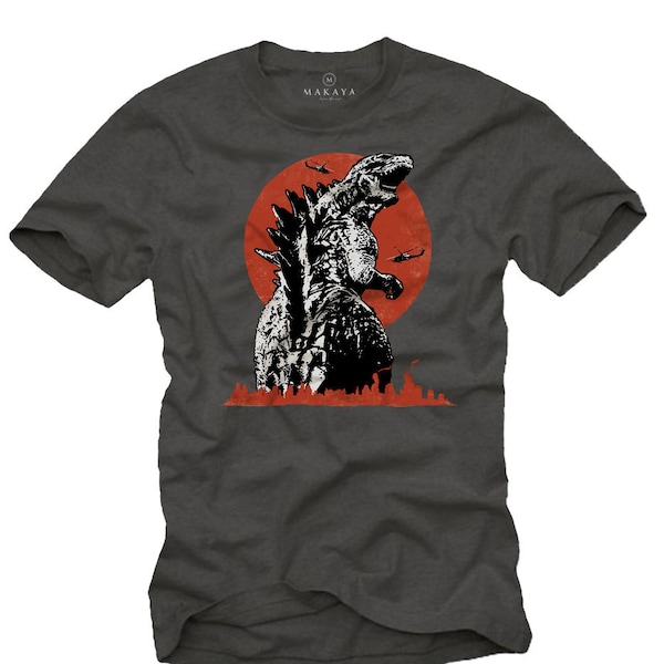 Makaya Mens Vintage Retro Graphic T-Shirt - Godzilla Tee Gray S-XXXXXL