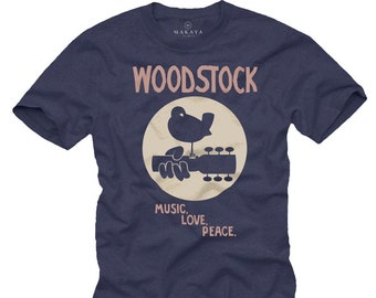 MAKAYA Woodstock T-Shirt Uomini - Musica Amore Pace - Blue 60s anni '70 anni '80 Regali Hippie per Musicisti Uomini S-XXXXXL