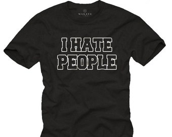 Makaya Mens Funny Slogan T-Shirt - I Hate People - Black Tee S-XXXXXL