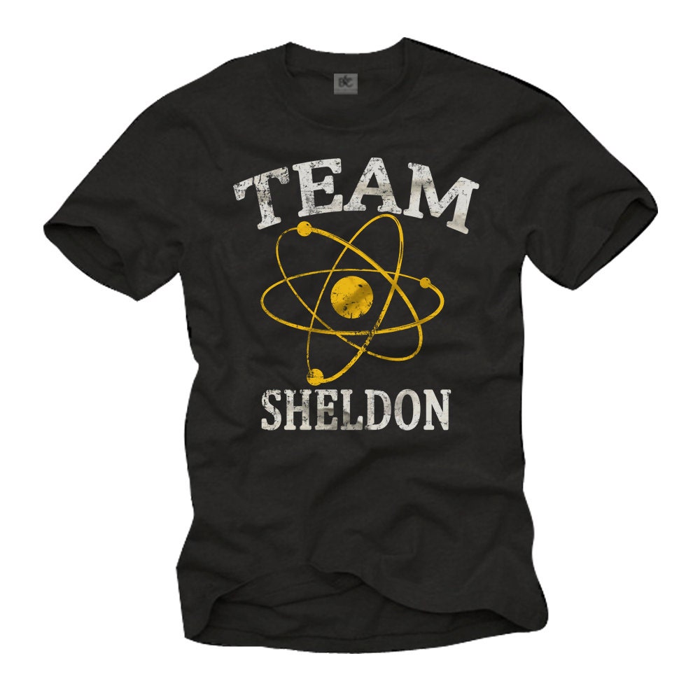 Cool Big Bang Theory Geek T-Shirt for Men with "Team Sheldon" print black/yellow/grey Size S-XXXXXL