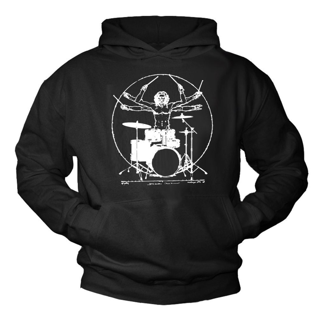Vintage Mens Hoodie Drummer Print Music Band Sweatshirt Mens Funny Cool Gifts for Him Black S