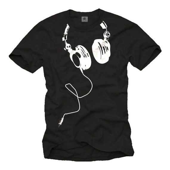 Cool Music T-shirt for Men With HEADPHONES Print Black/white S