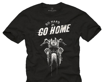 Motorcycle Gifts for him - Vintage Biker Tshirt GO HARD Moto Engine black S-XXXXXL