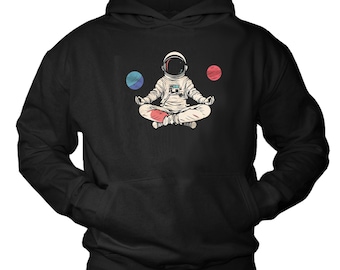 Astronaut Sweater for Boys - Children's Sweater with Astronaut Sweatshirt with Hood Hoodie Black with Print Space Print Planet Motif