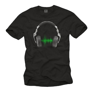 Cool heren muziek T-shirt met HEADPHONES EQUALIZER print zwart maat S-XXXXXL