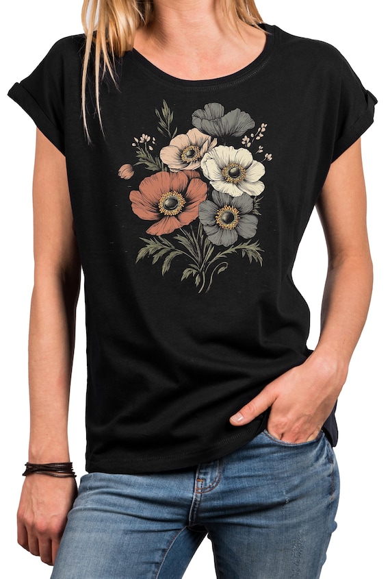Vintage Floral Shirt for Women – Boho Retro Cotton T-shirt ...