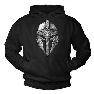 Men&#39;s Hoodie with Viking Helmet - Nordic Mythology Hoodie - Viking Warrior Sweatshirt Pullover with Print - Men&#39;s Gift