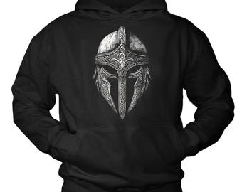 Men's Hoodie with Viking Helmet - Nordic Mythology Hoodie - Viking Warrior Sweatshirt Pullover with Print - Men's Gift