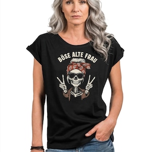 Damen T-Shirt mit Totenkopf Motiv & frechem Spruch – Rock Shirt für Festival, Motorrad- Musikfans – Biker Style, Blau Grau Schwarz, XS - 5XL Bild 2