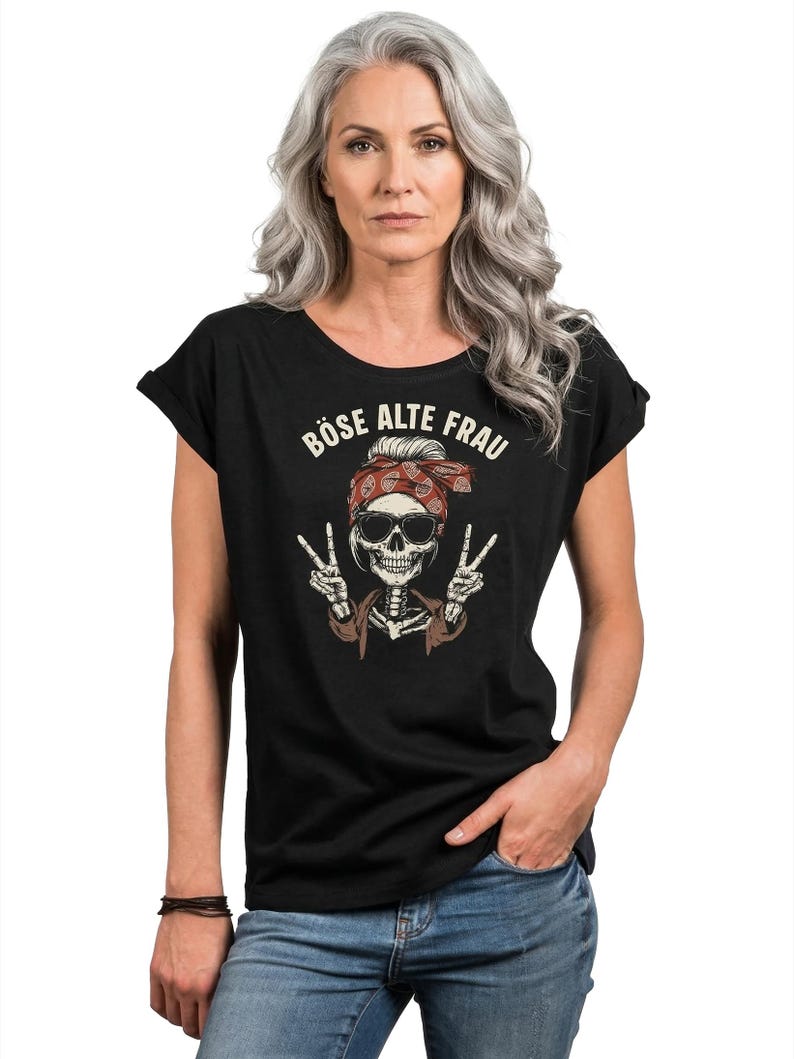 Damen T-Shirt mit Totenkopf Motiv & frechem Spruch – Rock Shirt für Festival, Motorrad- Musikfans – Biker Style, Blau Grau Schwarz, XS - 5XL Bild 2