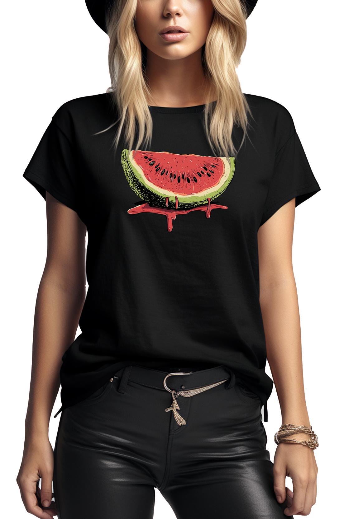 Women's T-shirt With Watermelon - Summer Top With Fruit