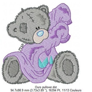 Scruffy Grey Teddy Wearing Wearing Mummy's Jumper Brother / Singer / Tajima Machine Embroidery Design