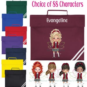 Cartable personnalisé style Clairabella pour écolière Cardigan bordeaux Cheveux couleur peau et peau personnalisée Cartable pour la rentrée des classes