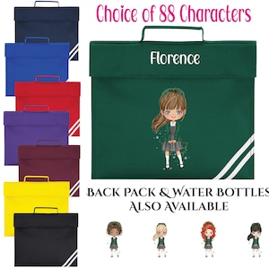 Cartable personnalisé style Clairabella pour écolière VERT Cardigan Cheveux personnalisés couleur peau des yeux et style cartable Retour à la maternelle