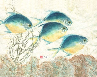 Pompanito – Gyotaku Fish Rubbing –  Archival Print 17”X22”