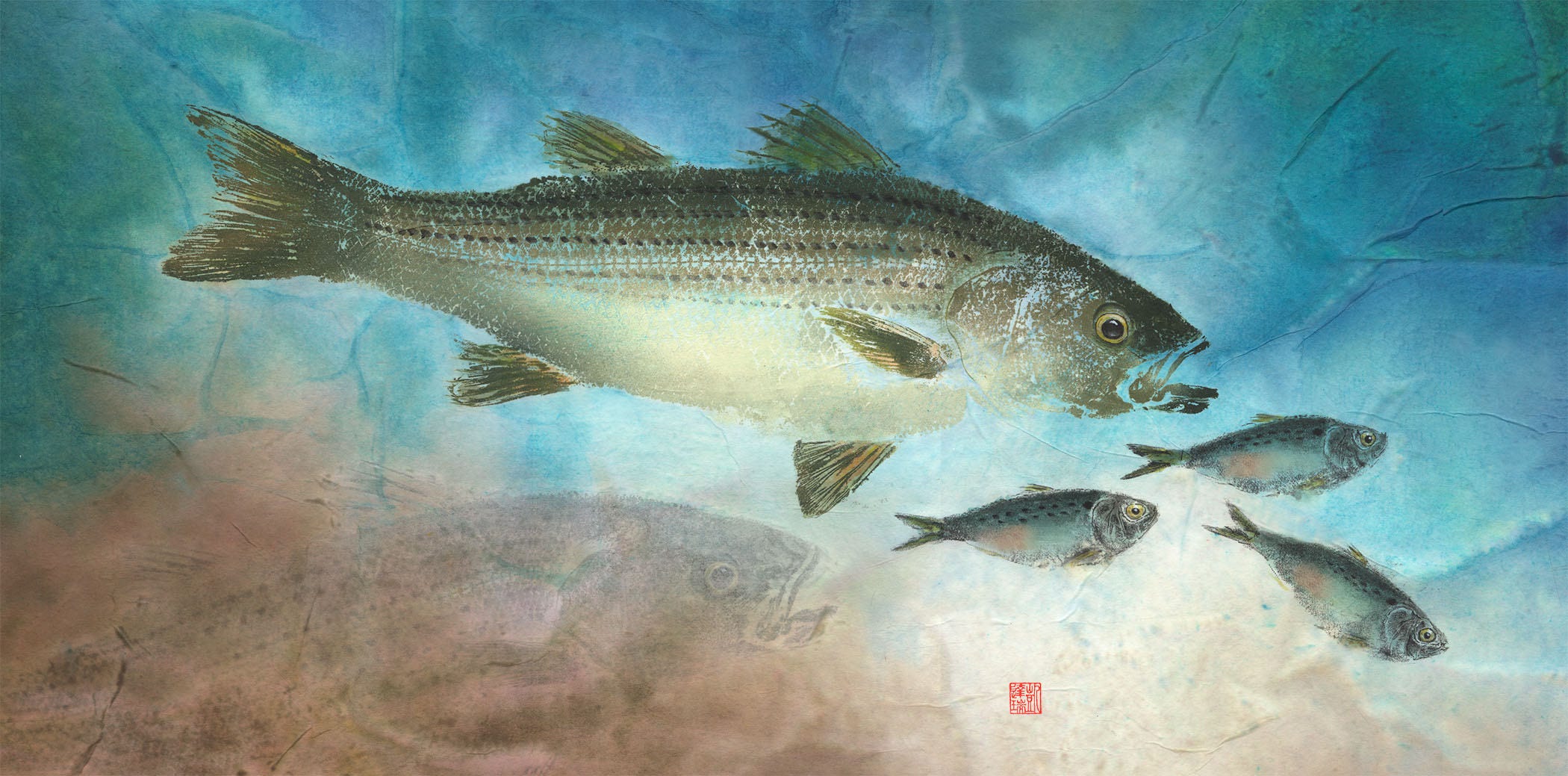 Striped Bass Gyotaku Fish Rubbing Archival Print 