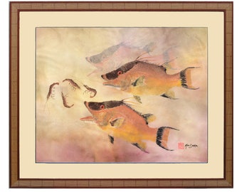 Hog Fish – Gyotaku Fish Rubbing –  Archival Print 28”X38 Framed”