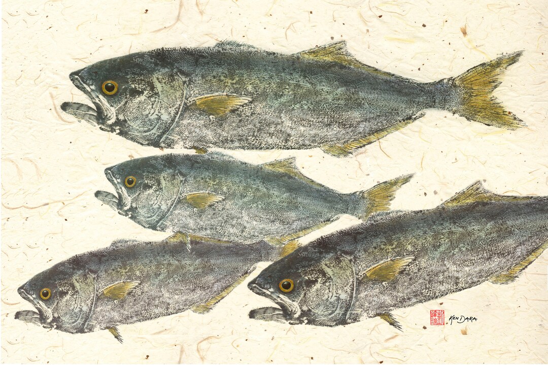 Blue Fish Gyotaku Fish Rubbing Archival Print Etsy Australia