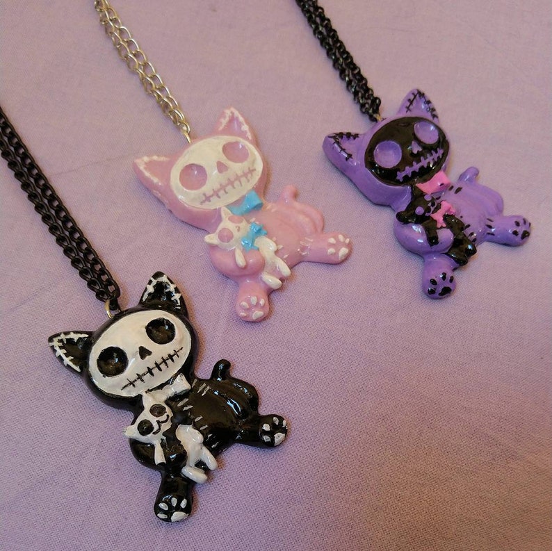 Skeleton Kitties Cat Resin Kawaii Pastel Gothcreepy Etsy