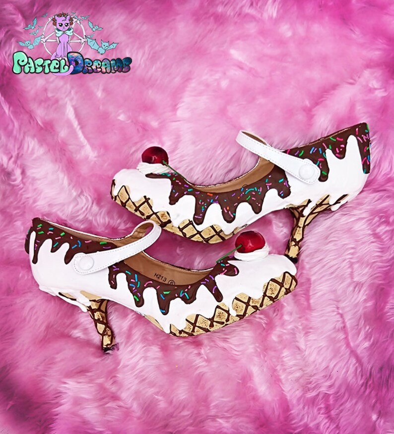 cake mid heels shoes custom made women/'s ice cream