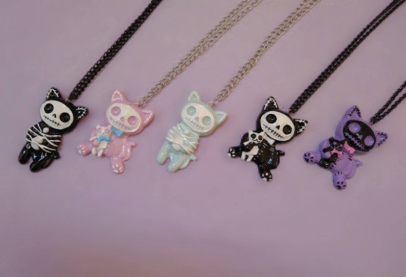 Skeleton Kitties Cat Resin Kawaii Pastel Gothcreepy Etsy