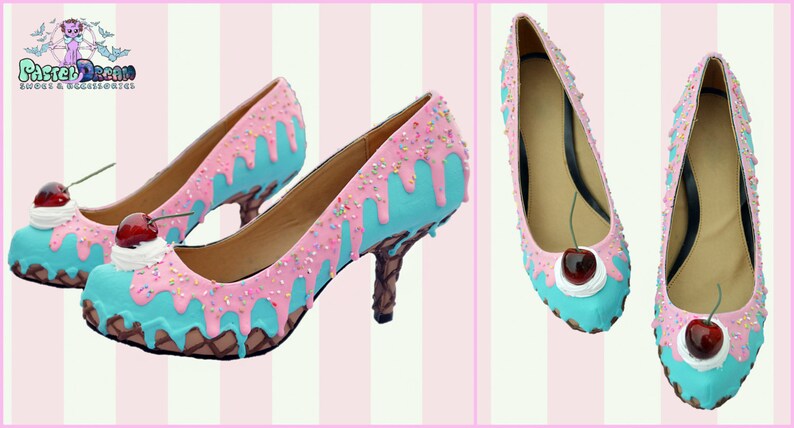 cake mid heels shoes custom made women/'s ice cream