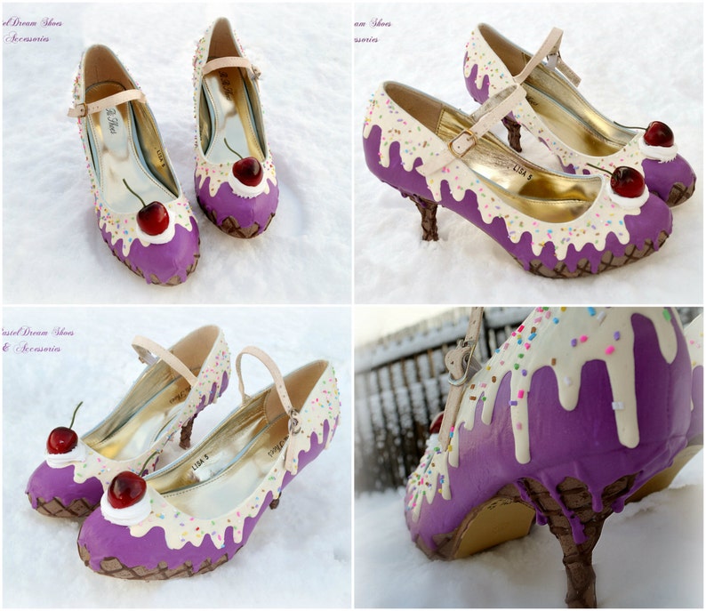 cake mid heels shoes custom made women/'s ice cream