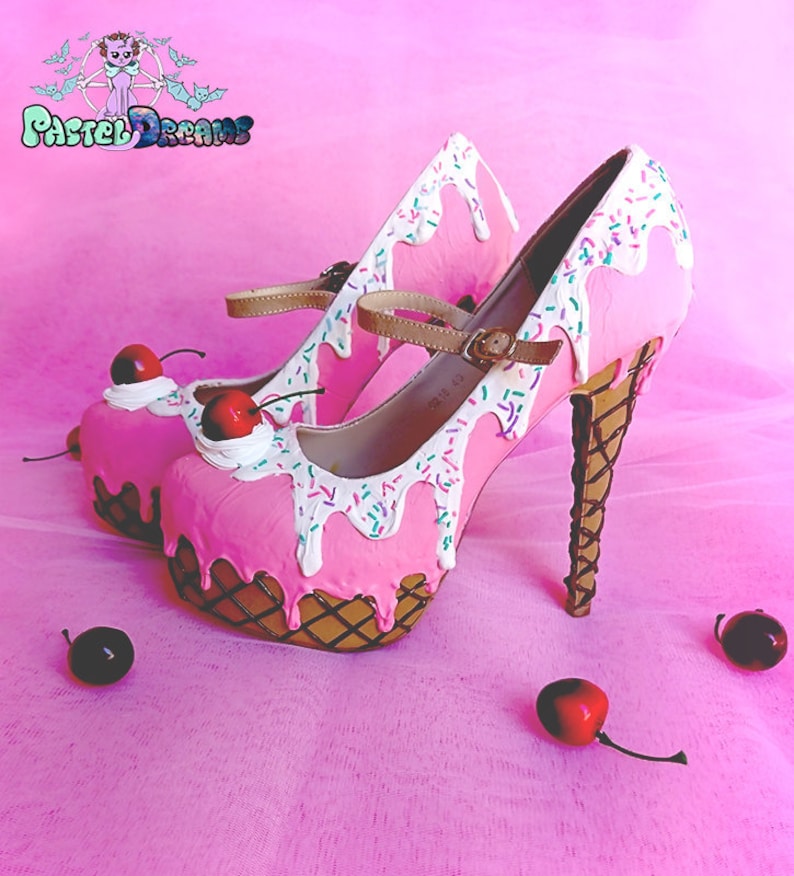 custom made ice cream high heels, cake shoes, one of the kind, alternative,goth fashion, kawaii, dessert shoes made to order