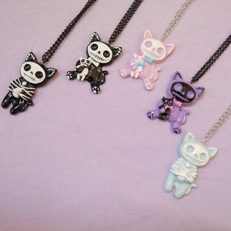 Skeleton Kitties Cat Resin Kawaii Pastel Gothcreepy Etsy