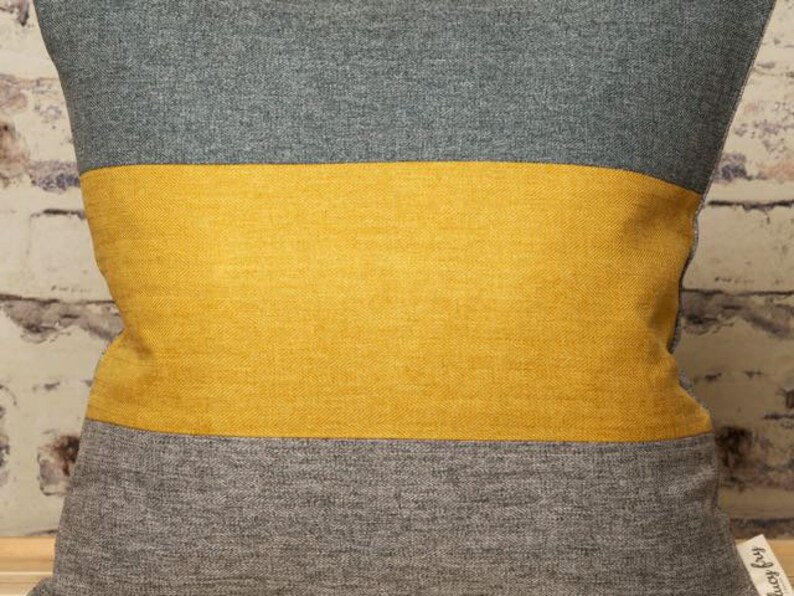 Teal Mustard and Grey Striped Cushion Cover Grey Mustard Teal Etsy