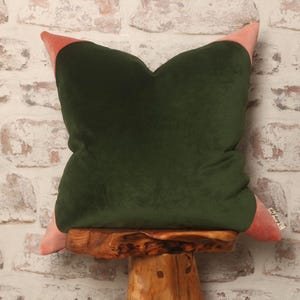 Spruce Green & Coral Pink Corners cushion cover, Smooth Linwood Omega Italian Velvet, Mid Century Modern, Retro, Block, Boho 20 x 20 Inch