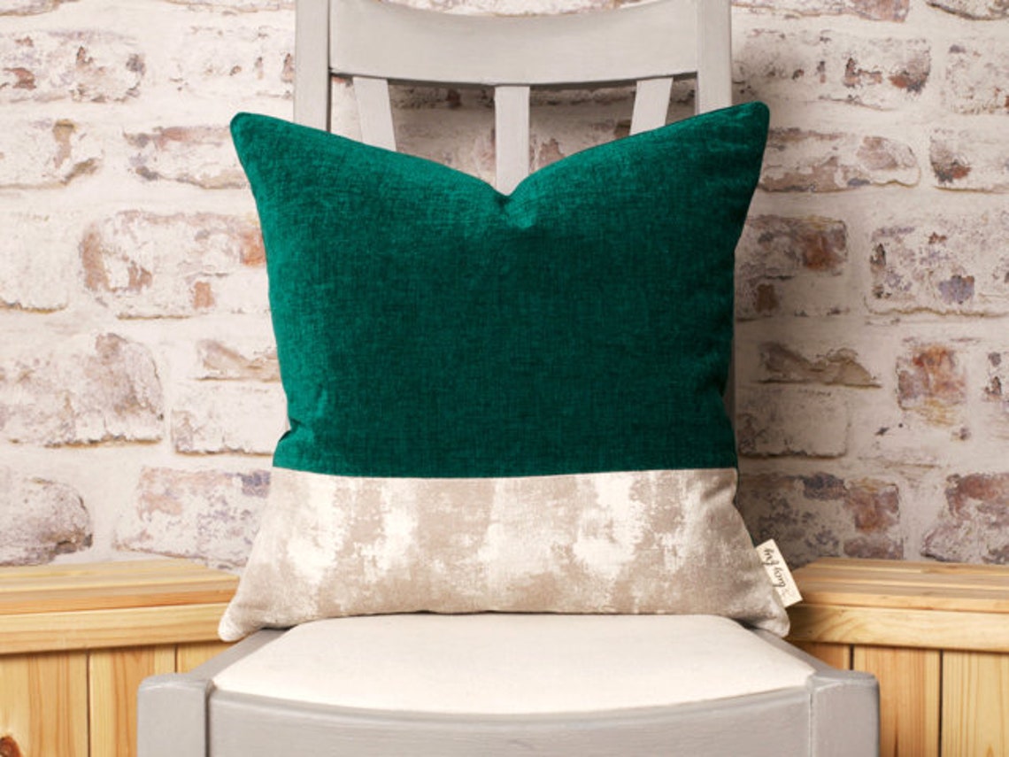 Emerald Green & Natural Chenille Cushion Cover Green and Etsy