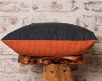 Navy & Burnt Orange Corduroy Cushion Cover: Mid-Century Modern Color Block