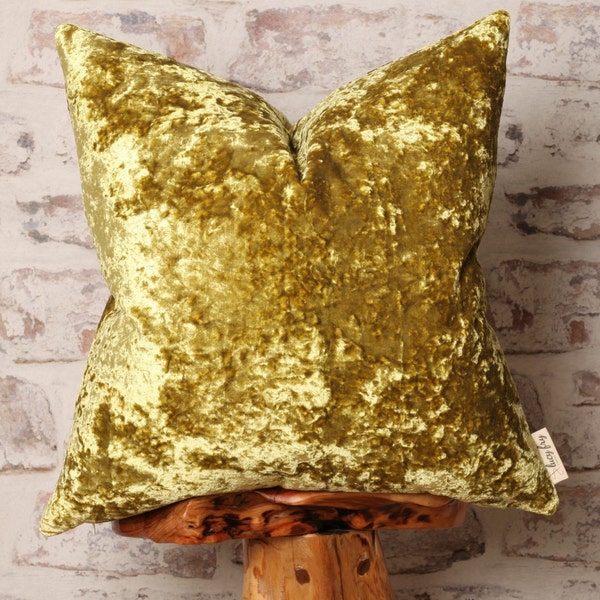 Citrus Citrine Crushed Velvet Cushion Covers, Chartreuse Yellow Pillow, Yellow-Green, Lemon Yellow, Colour Block, 12 x 18 - 22 x 22 Inch