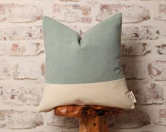 Sea Blue Green and Ecru Cream Corduroy Cushion Cover 18 x 18, 20 x 20, 22 x 22 Inch