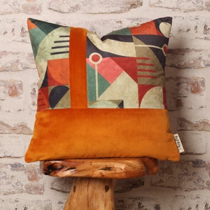 Geometric Bauhaus and Burnt Orange Cushion Covers, Mid century Modern, Art Movement 17 x 17 Inch, 13 x 16 Inch
