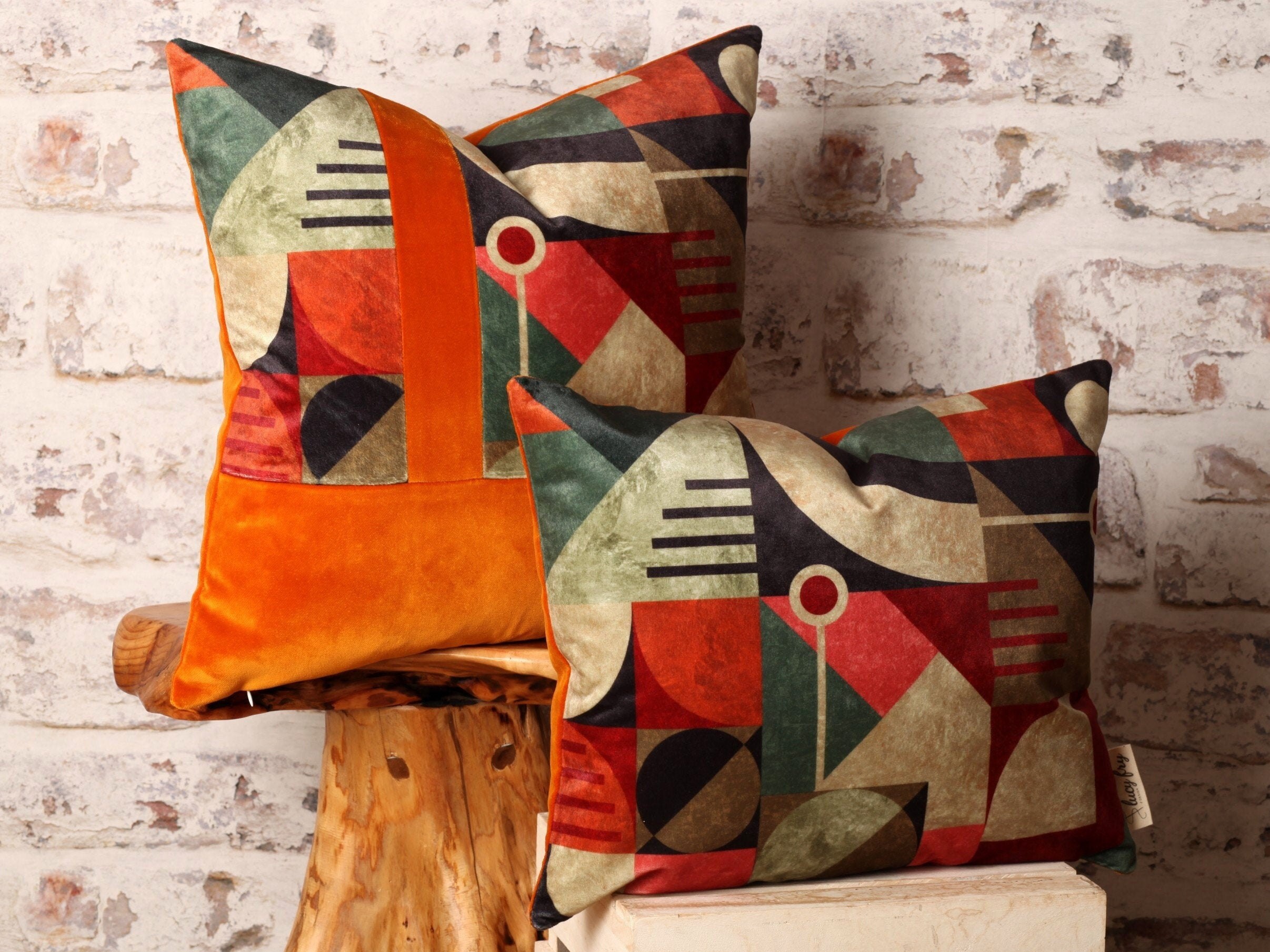 Geometric Bauhaus and Burnt Orange Cushion Covers Mid century Etsy